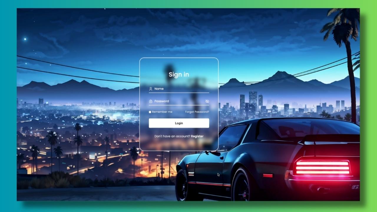 a car with a login Page or screen